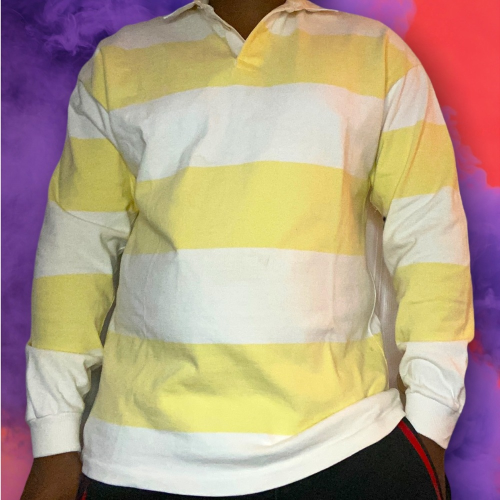 Vintage 90s Style JJ Cochran Sweater Size Large Made In USA Yellow/White Stripes